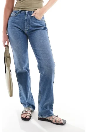 Topshop Hourglass – Ember – Jeans in Mittelblau mit niedrigem Bund und weitem Bein