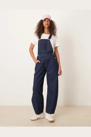 ASOS – Denim-Latzhose in Indigoblau mit abgerundetem Beinschnitt