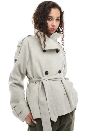 ASOS – Kurzer Trenchcoat in Leinenoptik in Steinbeige