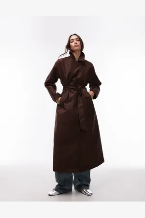 Topshop – Oversize-Trenchcoat aus Wildlederimitat in Schokobraun