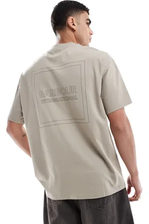 Barbour – Oversize-T-Shirt in Zementgrau mit Rückenprint
