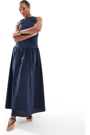 4th & Reckless – Ärmelloses Popeline-Maxikleid in mit Raffung und tiefer Taille
