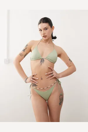 Monki – Mix and Match – Bikinihose in Salbeigrün mit seitlicher Schnürung