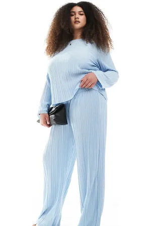Pieces® Pieces Curve – Plissierte Hose in Hellblau mit weitem Bein, Kombiteil