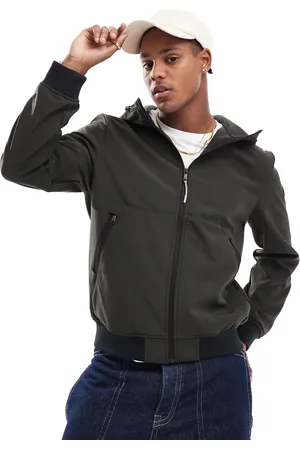 Only & Sons – Softshell-Bomberjacke in Dunkelgrün mit durchgehendem Reißverschluss und Kapuze