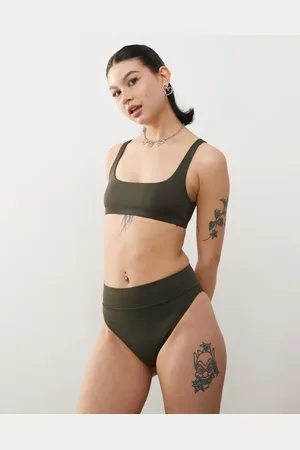 Weekday – Heat – Mix and Match – Bikinihose in Dunkelgrün mit hohem Bund, exklusiv bei ASOS
