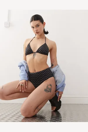 Monki – Mix and Match – Bikinislip in mit hohem Bund und weißem Punktemuster