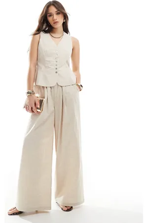 4th & Reckless – Elegante Hose aus Leinenmix in Beige mit gerafftem Bund und weitem Bein, Kombiteil