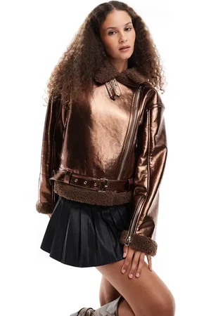 Amy Lynn – Pilotenjacke in Metallic-Kaffeebraun