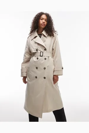 Topshop – Longline-Trenchcoat in Stein mit herausnehmbarem Teddyfutter