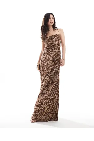 Object – Satin-Maxikleid mit farblich abgestimmtem Leopardenmuster und tiefem Rückenausschnitt mit hinten überkreuzten Trägern