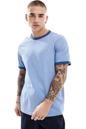 Farah – Groves – Ringer-T-Shirt in Hellblau und Marineblau