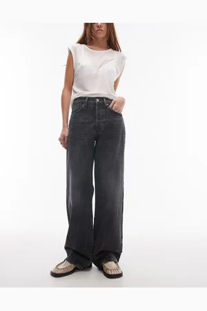 Topshop – Loose Fit Straight Jeans in verwaschenem mit mittelhohem Bund