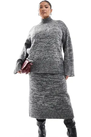 VERO MODA – Midi-Strickrock in -weiß meliert, Kombiteil
