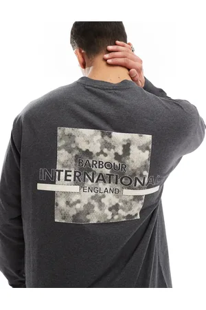 Barbour – Marsh – Langärmliges Shirt in Dunkelgrau mit Grafik auf dem Rücken