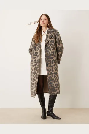 New Look – Formeller Mantel mit Tierfellmuster und Button-down-Kragen