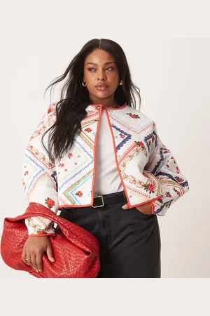 ASOS ASOS DESIGN Curve – Steppjacke in Creme mit All-over-Blumenprint