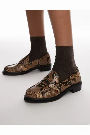 Topshop – Carter – Loafer mit Schlangenhaut-Print und gerafftem Detail