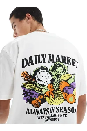 Only & Sons – Locker geschnittenes T-Shirt in mit strukturiertem „Daily Market“- Rückenprint