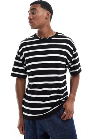 JACK & JONES – Strick-T-Shirt in gestreift mit Oversize-Passform