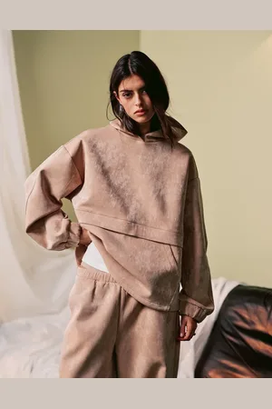 ASOS – Kapuzenpullover in glänzender Neopren-Optik in Beige, Kombiteil