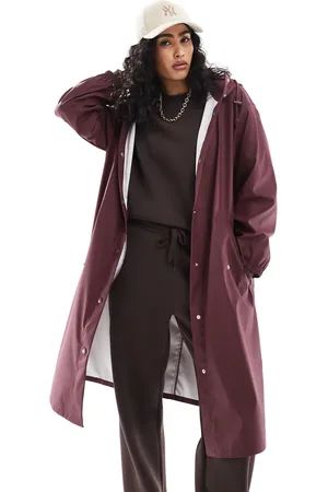 ASOS – Langer, gummierter Regenparka in Burgunderrot