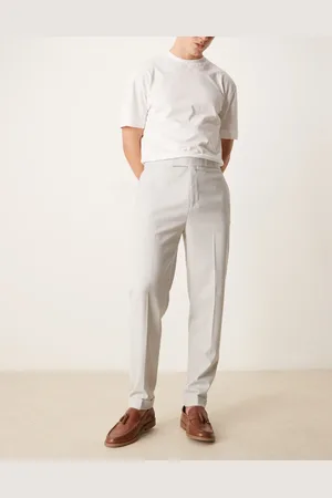 ASOS – Schmal zulaufende Hose zum Hineinschlüpfen in Hellgrau mit feiner Struktur und Umschlag