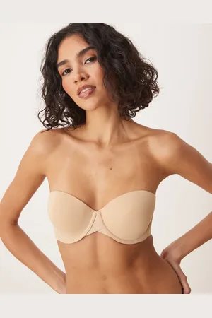 Calvin Klein – Trägerloser, nahtloser BH mit seitlichem Verschluss in Beige