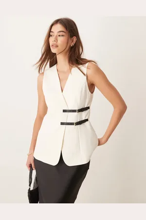 ASOS – Longline-Weste in Wollweiß mit Gürteldetail