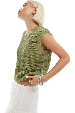 ONLY – Trägertop aus durchbrochenem Strick in Metallic