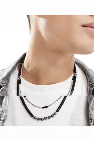 ASOS – 2er-Pack Halsketten mit Zierperlen und Halbedelsteinen in Braun und Silberoptik