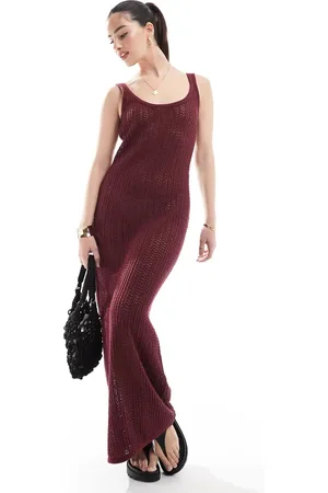 4th & Reckless – Strand-Maxikleid aus Häkelstoff in Burgunderrot mit U-Ausschnitt
