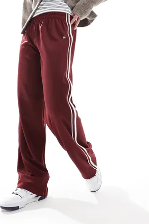 Pull&Bear – Jogginghose in Burgunderrot mit weitem Bein und seitlichen Streifen