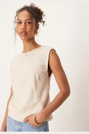 Abercrombie & Fitch – Oberteil in Beige mit Rückenausschnitt und Kappärmeln
