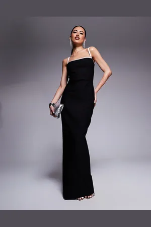Vesper – Figurbetontes Maxikleid in mit eckigem Ausschnitt und farblich abgesetzter Paspelierung