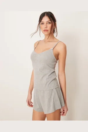 Abercrombie & Fitch – Nightwear – Camisole aus Pointelle in Hellgrau, Kombiteil