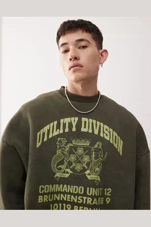 COLLUSION – Kastiges Sweatshirt in grüner Waschung mit Print