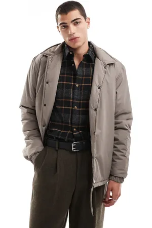 Brave Soul – Wattierte Trainerjacke in Taupe mit Druckknöpfen und Kordelzug am Saum