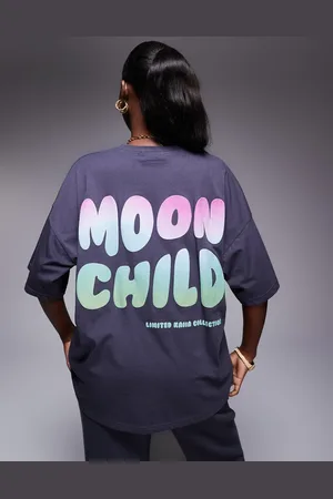 Kaiia – Oversize-T-Shirt in Anthrazit mit gewelltem Logo-Rückenprint, Kombiteil