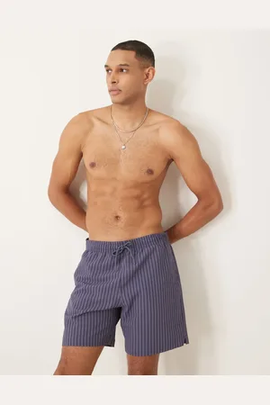 Abercrombie & Fitch – Badeshorts in Marineblau gestreift mit Kordelzug, 7 Zoll