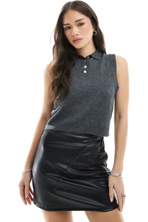 ASOS – Minirock in schwarzer Lederoptik mit kontrastierender Ziernaht