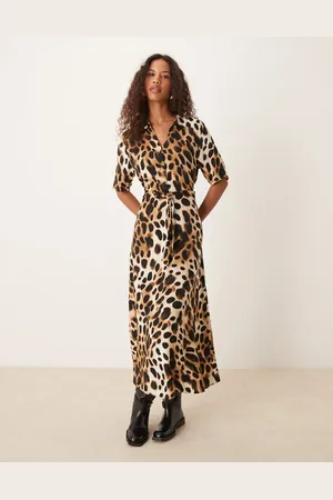 JDY – Kurzärmeliges Maxi-Hemdkleid mit Leopardenprint und Taillenbindung