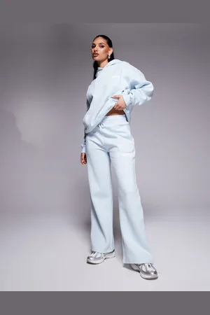 Kaiia – Jogginghose in Grau mit Minze mit tief angesetztem Bund, Logo und weitem Bein, Kombiteil