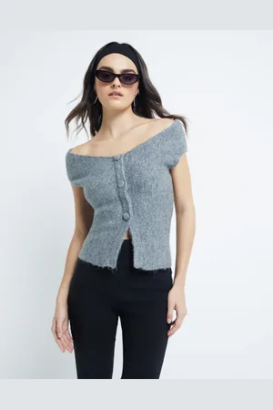 River Island – Schulterfreies Strickoberteil in