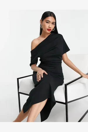 ASOS – Bleistift-Midikleid in mit plissierter Schulterpartie