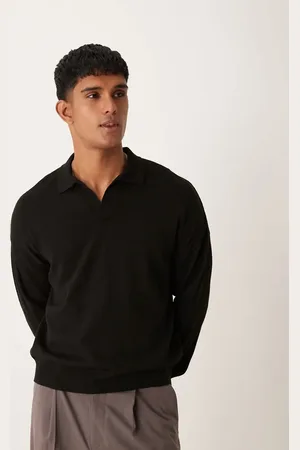 ASOS – Langärmliges Shirt in mit gekerbten Ausschnitt, Polokragen sowie lockerem, kastigem Schnitt