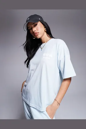 Kaiia – Oversize-T-Shirt in Hellblau mit „Design“-Logo auf Vorder- und Rückseite, Kombiteil