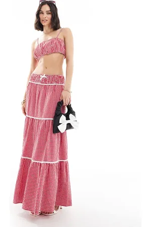 The Frolic – Exklusiv – Bauschiges Cropped Camisole mit eckigem Ausschnitt und Vichy-Karo in Rot, Kombiteil