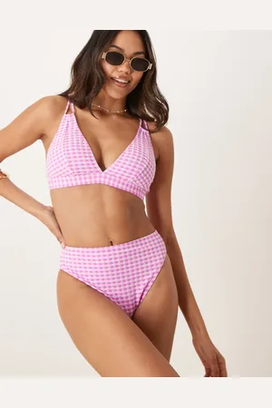 Peek & Beau – Fuller Bust – Strukturierte Bikinihose in mit hohem Bund und Vichy-Karo
