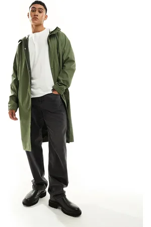 ASOS – Gummierte Longline-Windjacke in Khaki